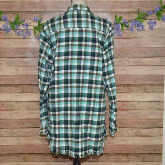 One 24 Rags Womens Green Plaid Flannel Shirt Frayed Trim Button Up Size XXL Fall - Picture 8 of 11